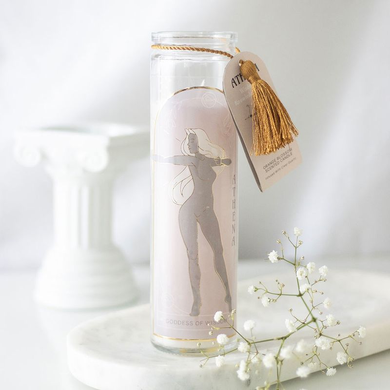 Athena godess tube kaars met bergkristal