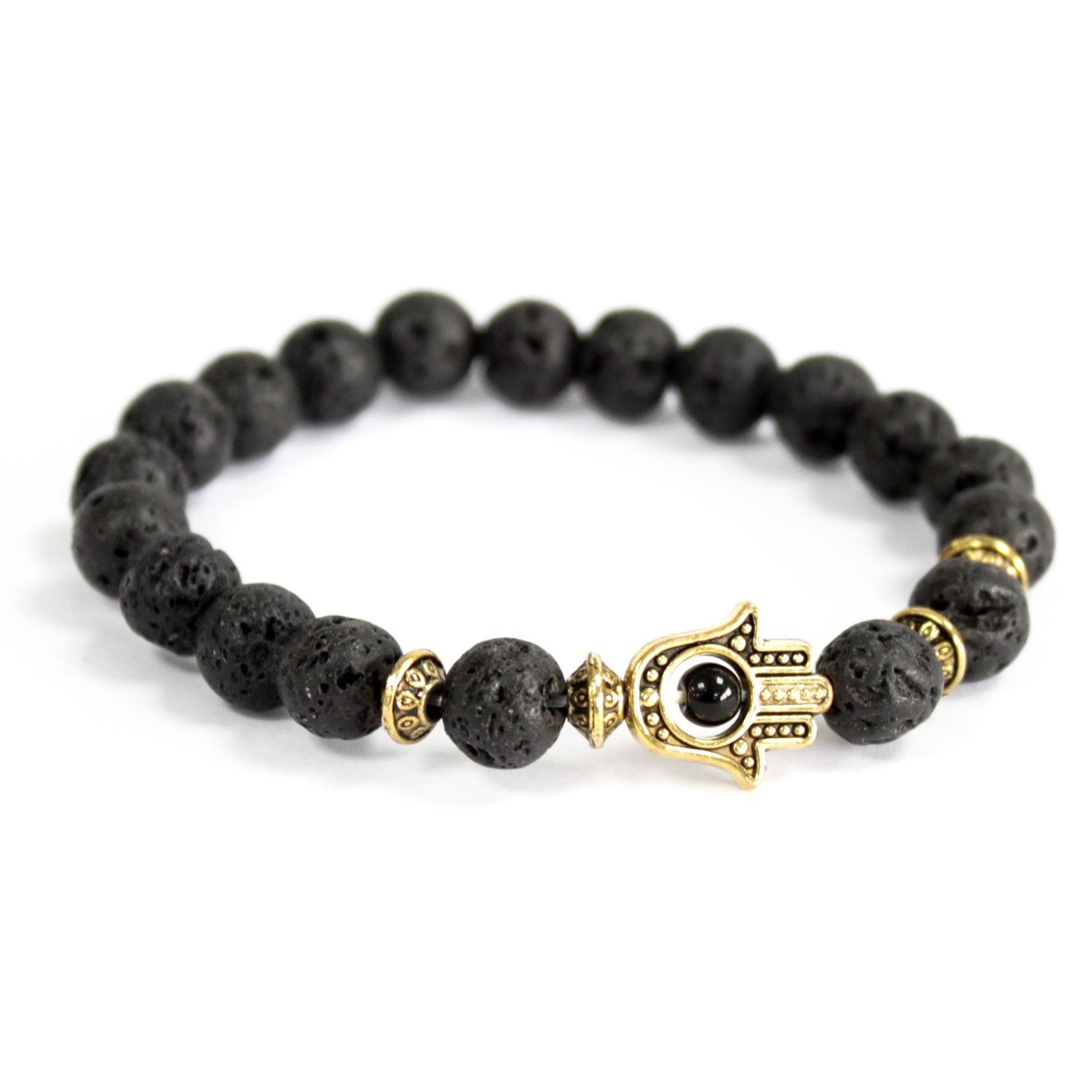 Lavasteen armband met hand van hamsa detail