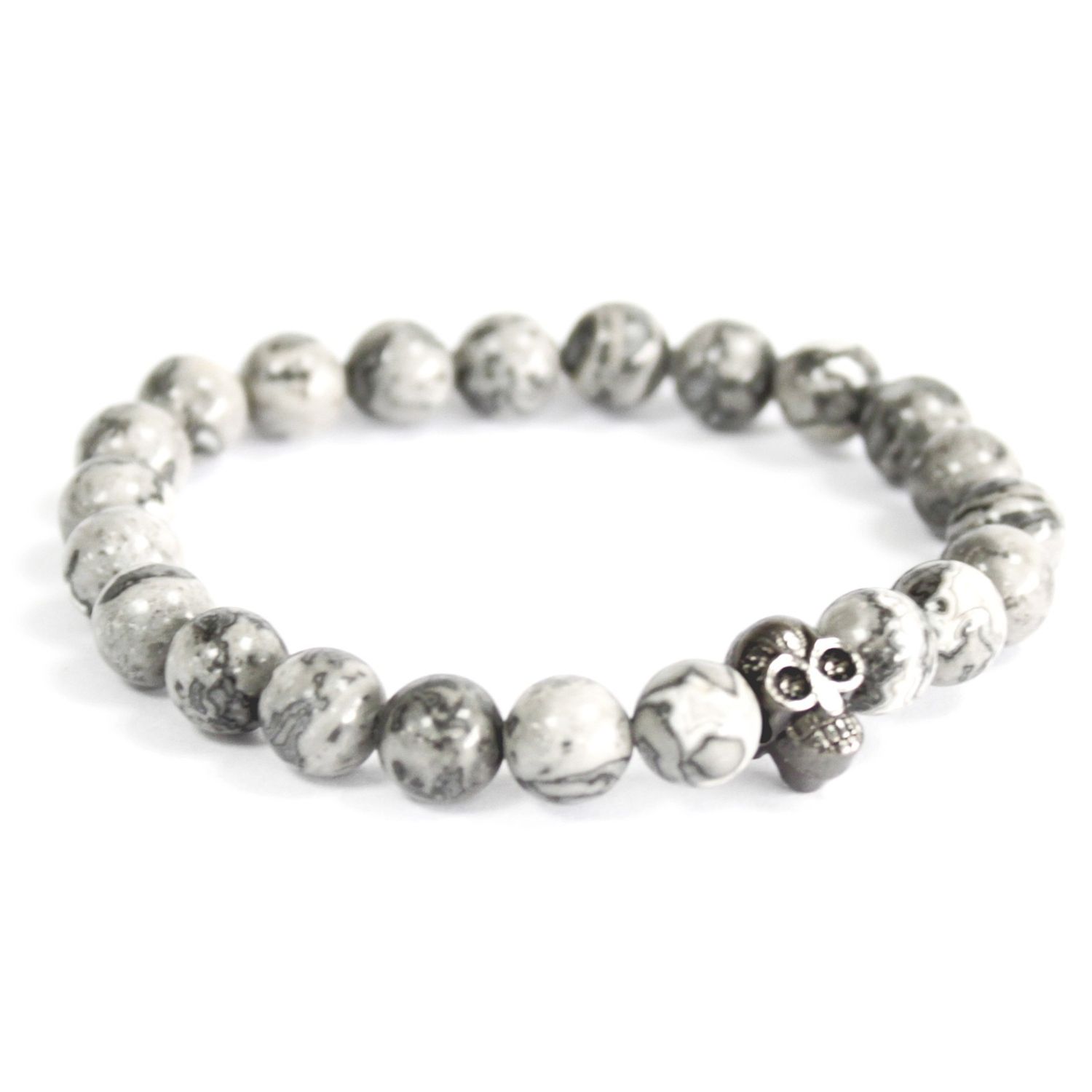 Grijze agaat armband met schedel