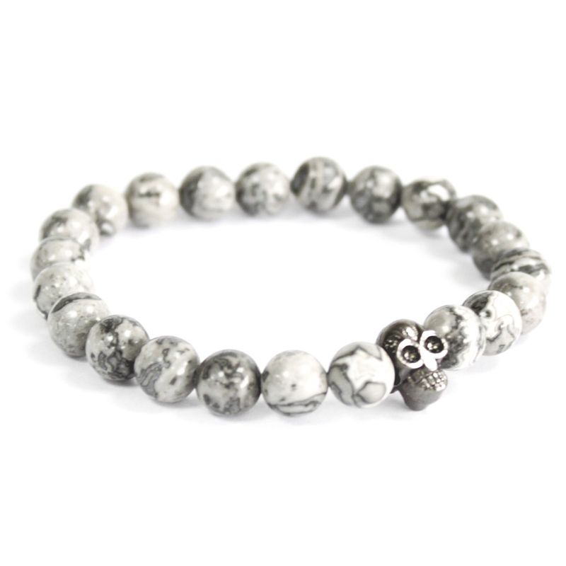 Grijze agaat armband met schedel
