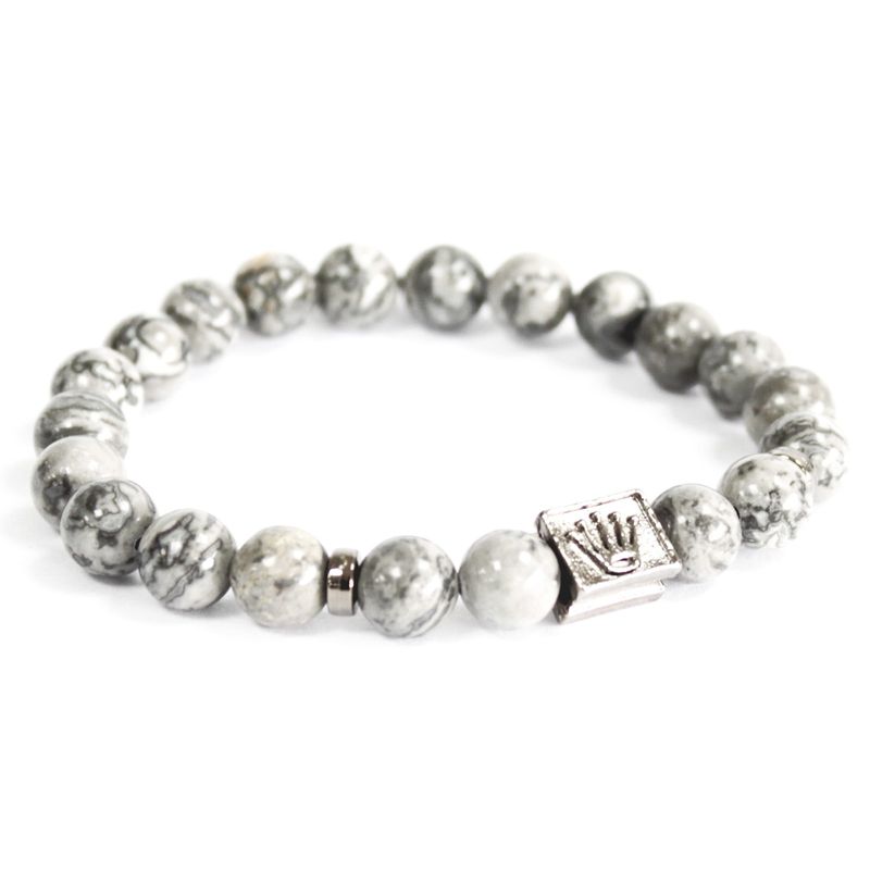 Grijze agaat armband met kroon