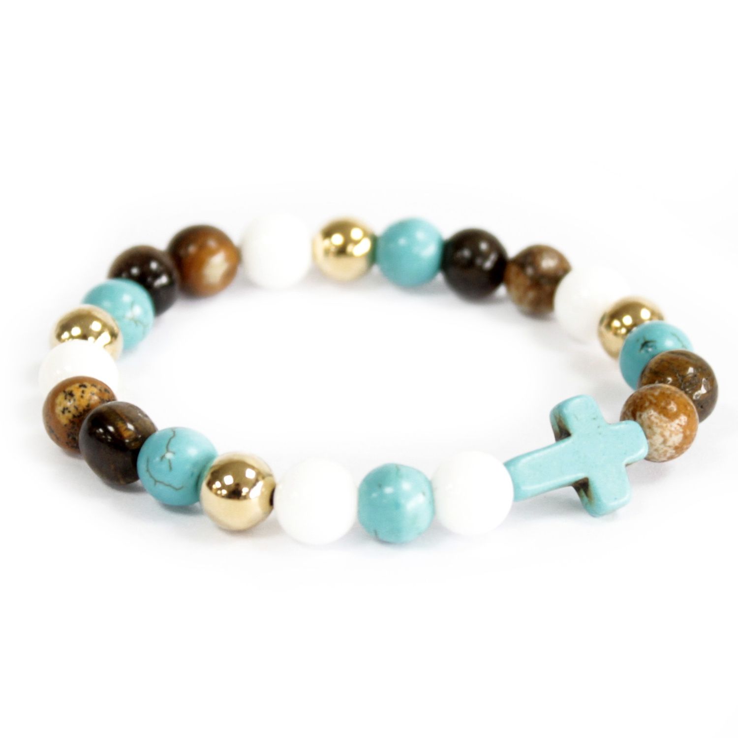 Edelsteen armband Turkoois kruis - howliet - tijgeroog
