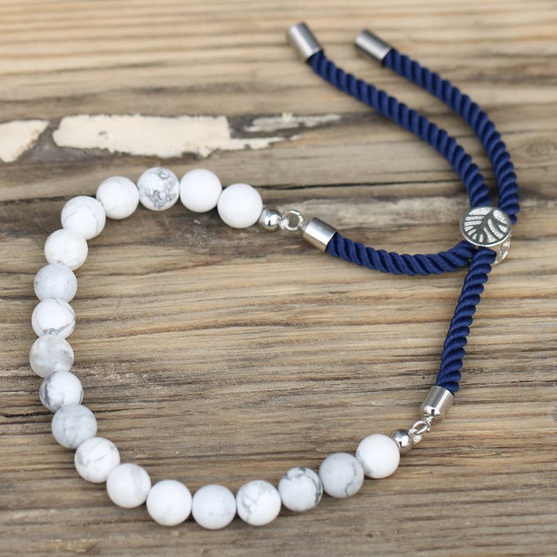 925 Verzilverde Edelsteen Armband met Marine Blauw Koord -Witte Howliet