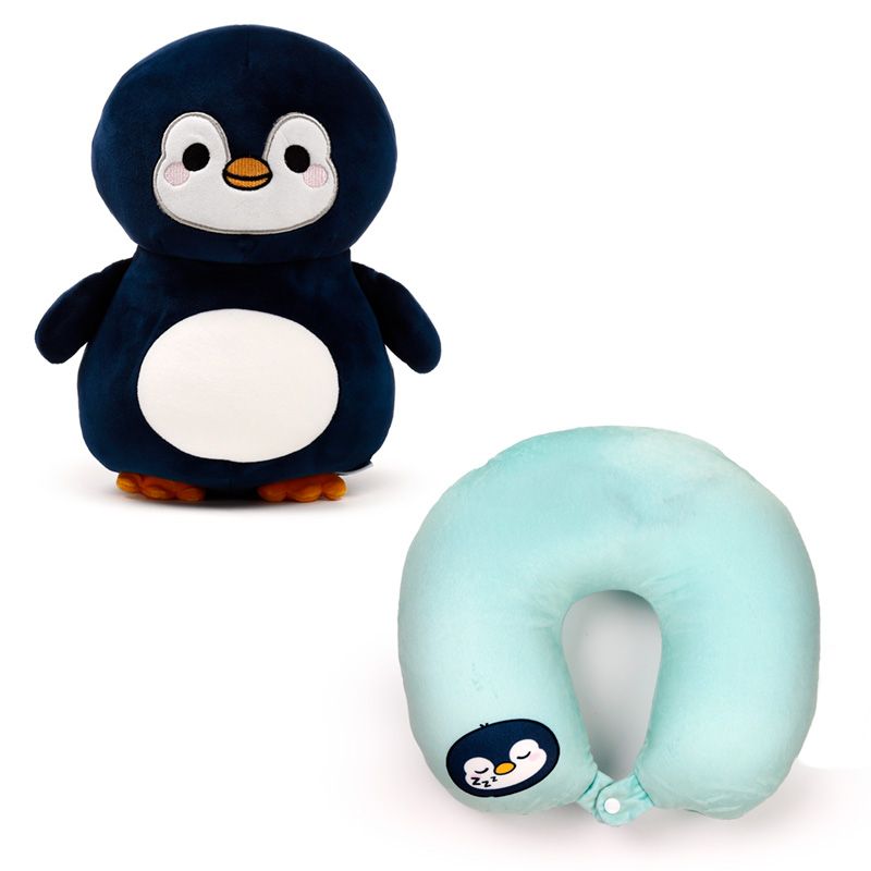 2 in 1 pluche &amp; nekkussen pinguïn