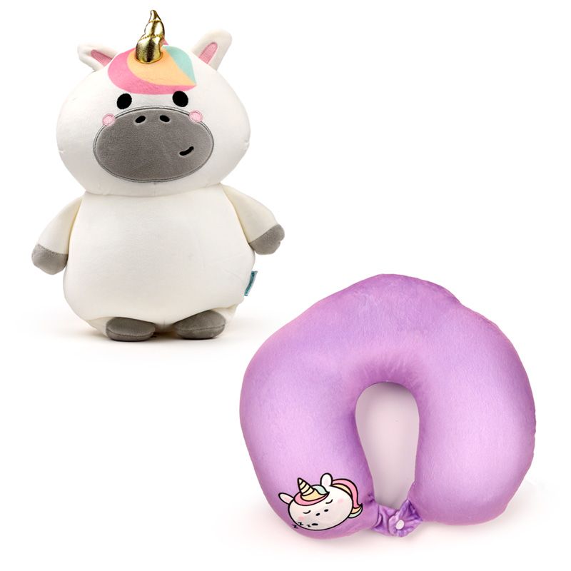 2 in 1 pluche &amp; nekkussen unicorn