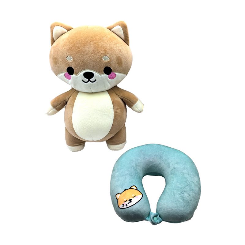 2 in 1 pluche &amp; nekkussen shiba