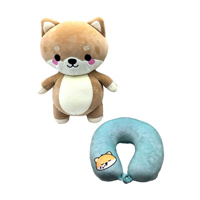 2 in 1 pluche &amp; nekkussen shiba