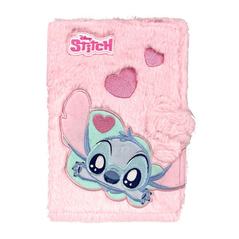 Stitch fluffy notebook pink