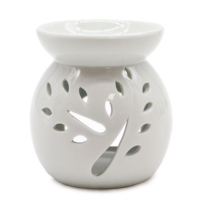 Keramiek witte aromabrander boom motief
