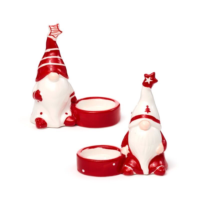 Keramiek kerst gnoom waxinlichthouder