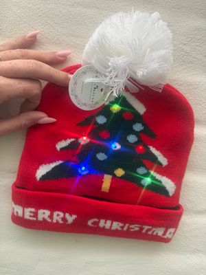 Kerstmuts met LED merry christmas