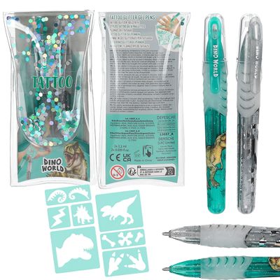 Dino World tattoo glitter gelpennen