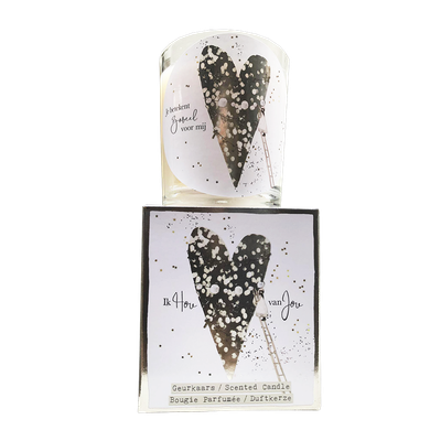 geurkaars in giftbox ik hou van jou zilver
