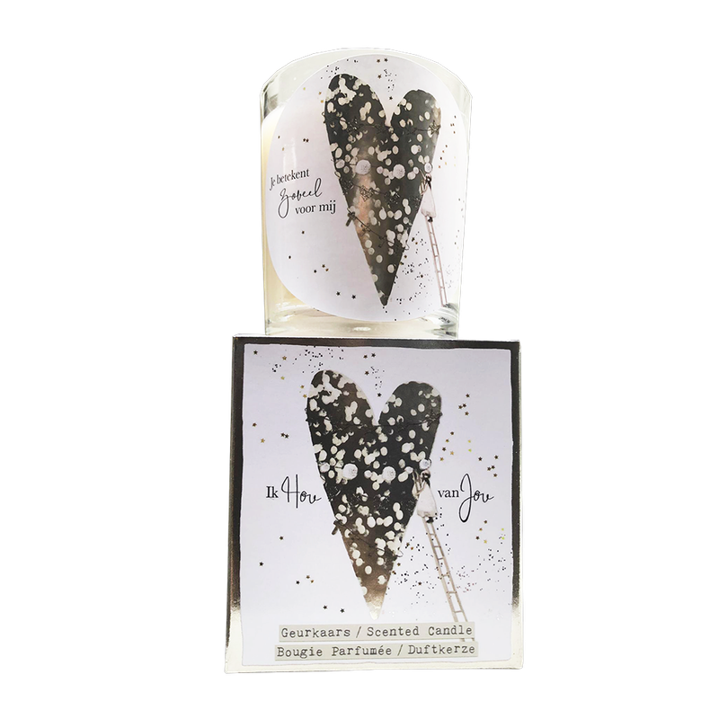 geurkaars in giftbox ik hou van jou zilver