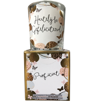geurkaars in giftbox proficiat goud