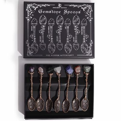 Set van 7 bronzen edelsteen kristallen heksenlepels