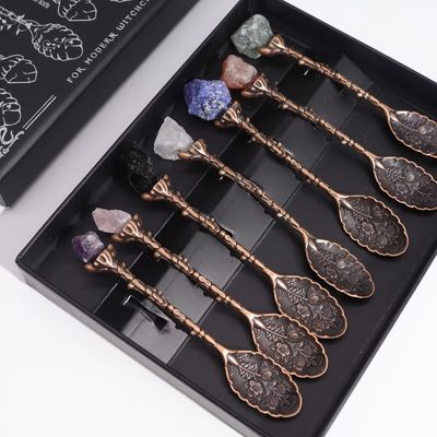 Set van 7 bronzen edelsteen kristallen heksenlepels