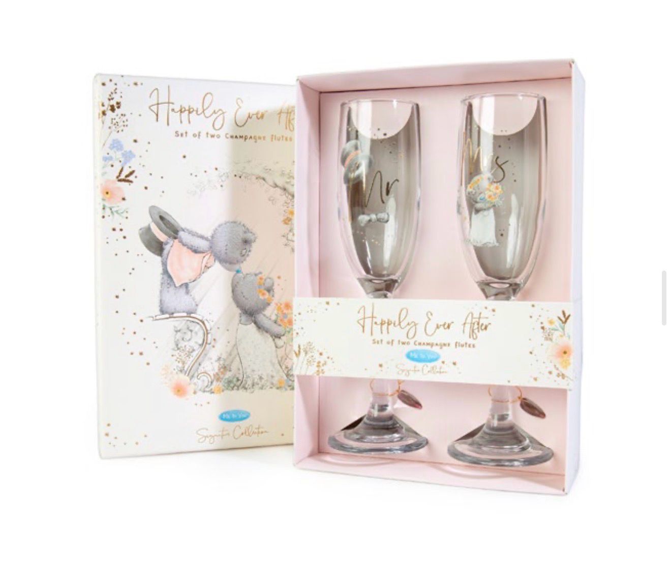 Me To You Mr and Mrs champagne glazen