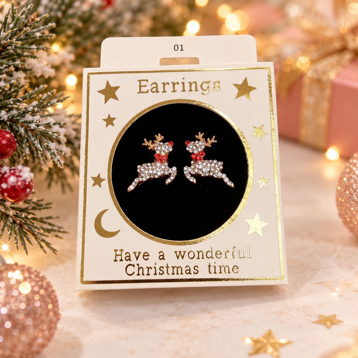Kerst oorbellen motief 1 rendier goud