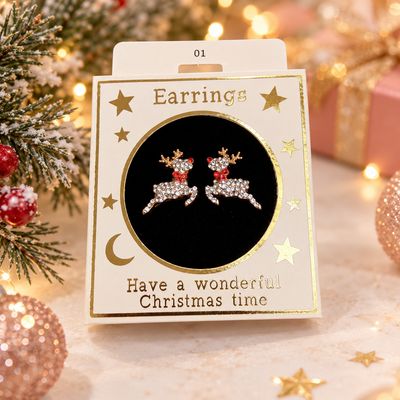 Kerst oorbellen motief 1 rendier goud