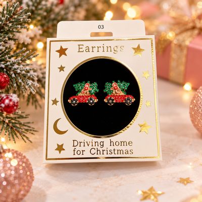 Kerst oorbellen motief 3 kerstauto goud