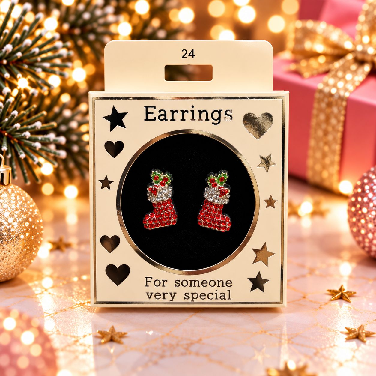 Kerst oorbellen motief 24 kerstsokken zilver