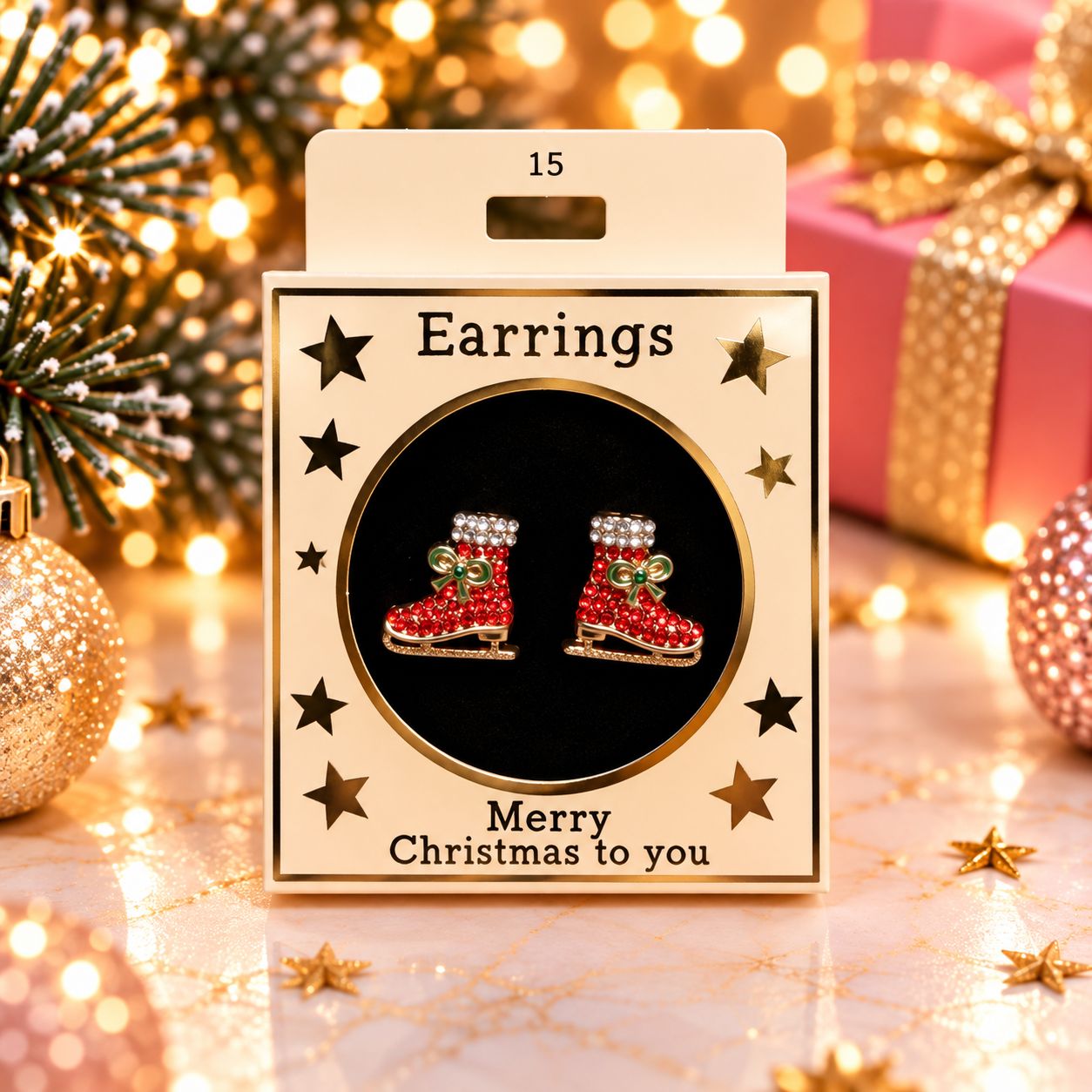 Kerst oorbellen motief 15 schaatsen goud