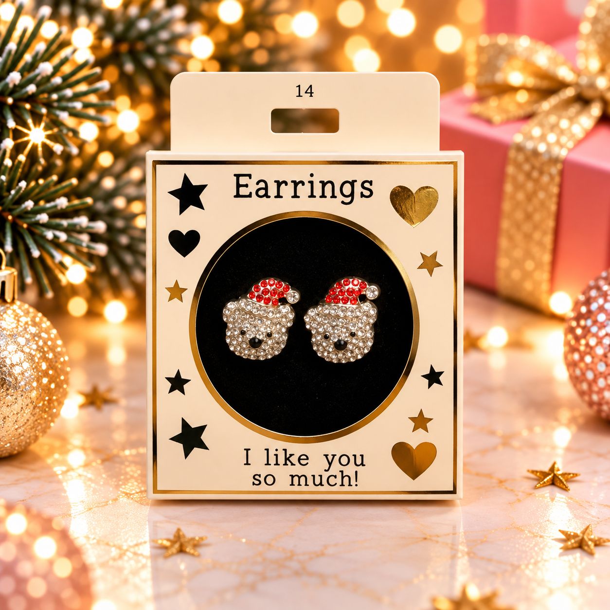 Kerst oorbellen motief 14 kerstbeertje zilver
