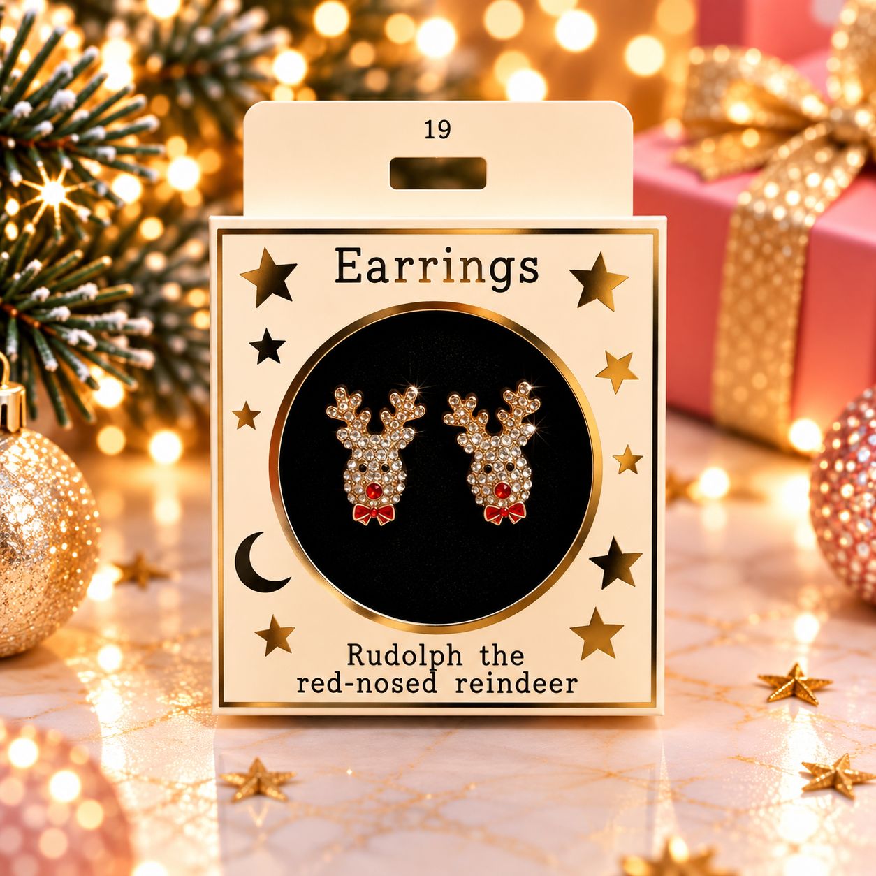 Kerst oorbellen motief 19 Rudolph goud