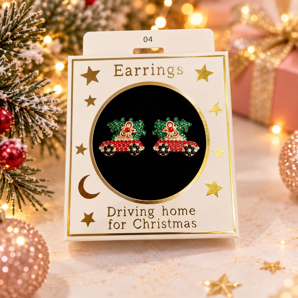 Kerst oorbellen motief 4 kerstauto zilver