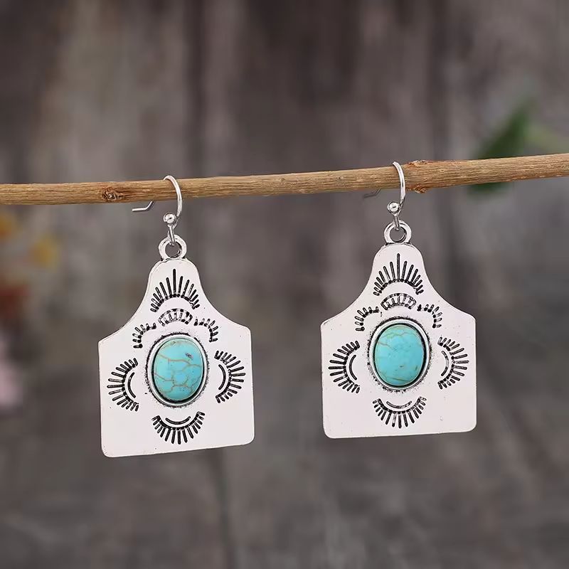 Turquoise Cow Tag Earrings For Woman