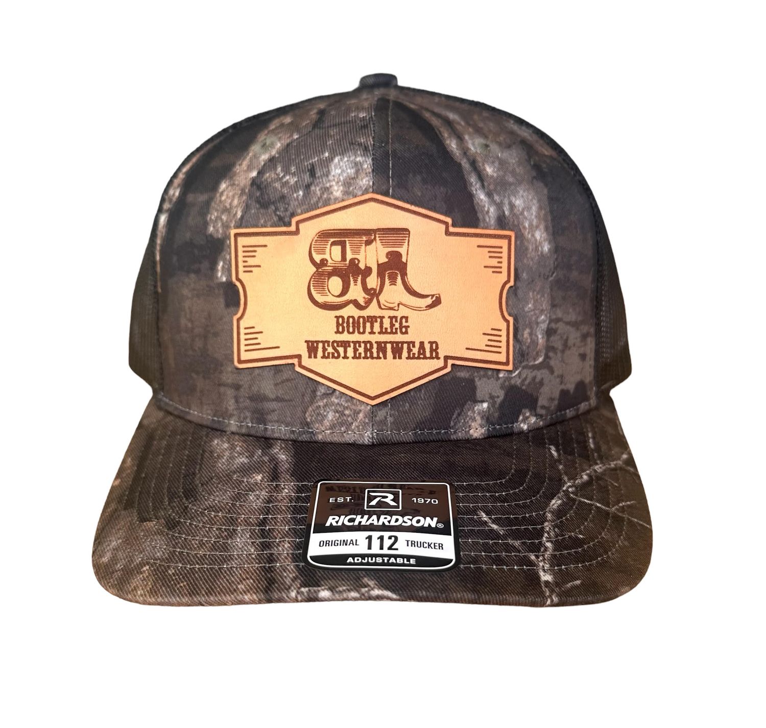 Camo Leather Patch Trucker Hat