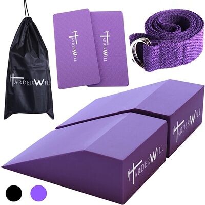 5 in 1 Yoga Set Foam Wedge Blocks (Pair), Yoga Strap, Yoga Knee Pads with Gym Bag