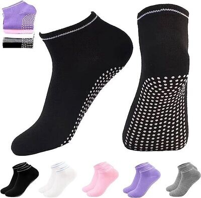 5 Paris of Non Slip Socks with Grips for Pilates, Slipper, Hospital