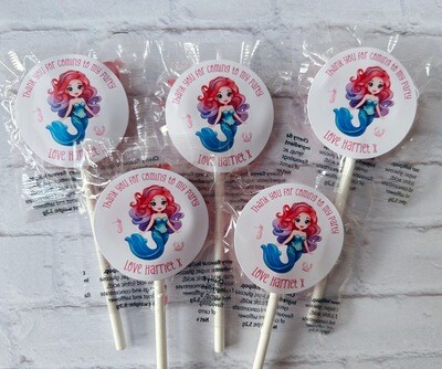 Bulk personalised Mermaid birthday party lollipops