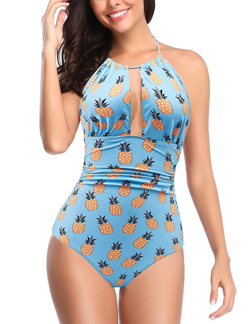Pineapple Print Halter Tie Up bikini Straps Backless Swimsuit
