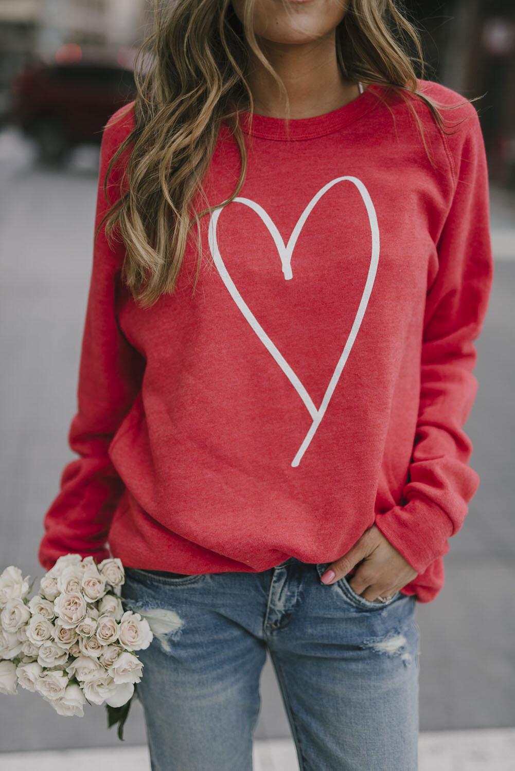 Red Valentine&#39;s Heart Print Sweatshirt