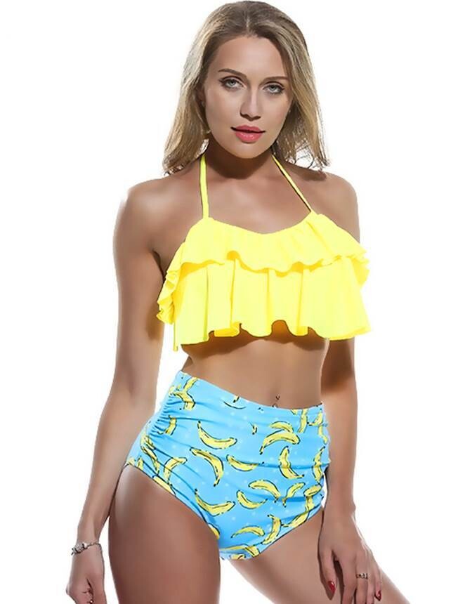 High Waist Fruit Print Sexy Ruffled Summer Bikini Set