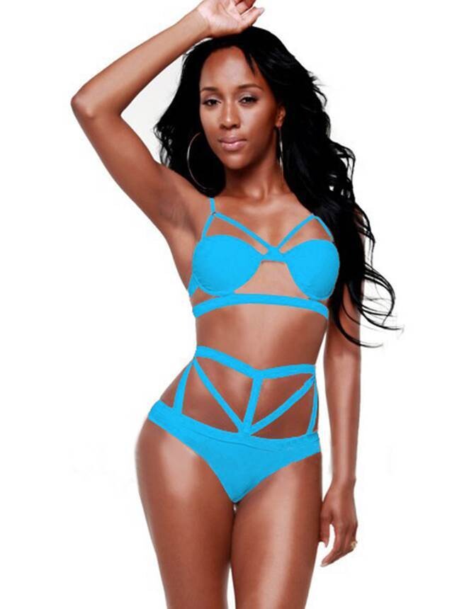 Blue Elastic Harness Sexy Summer Women Bikini Set