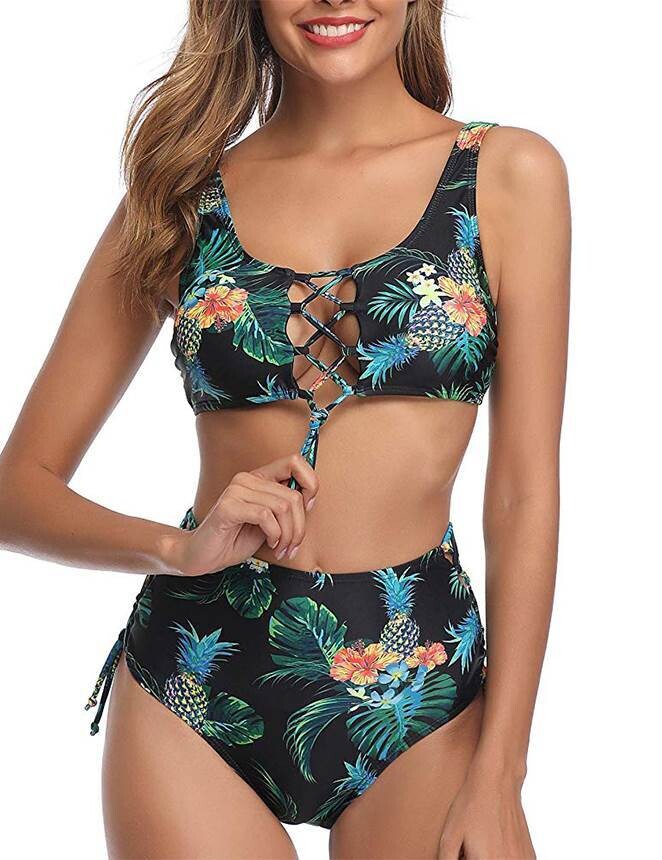 Free Floral Print Sexy Summer Women‘s High Waist Bikini Set