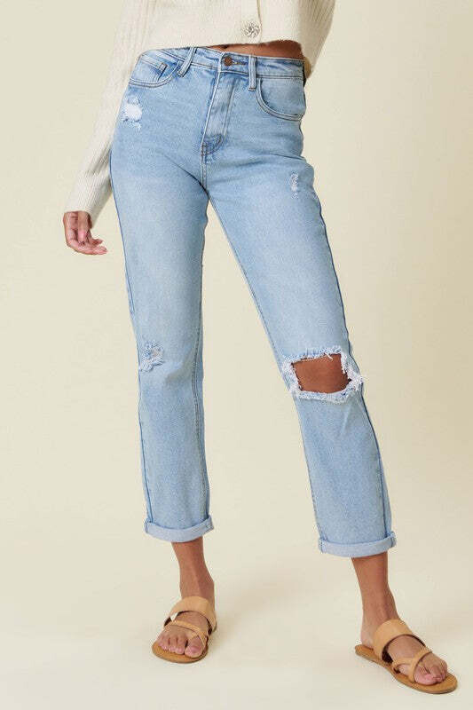 Distressed Mom Jean, size: 5, color: Light Stone