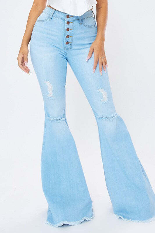 Distressed Flare Jeans, size: 11, color: Light Stone