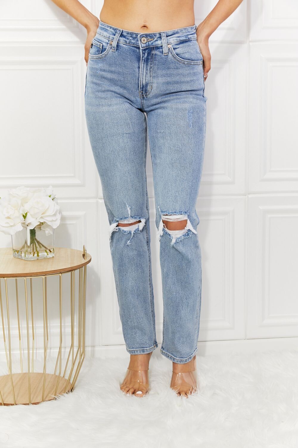 Kancan Abby High Rise Slim Straight Jeans, Size: 9, Color: Light