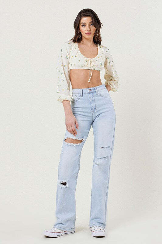 Distressed Wide Leg Jeans, size: 1, color: Light Stone