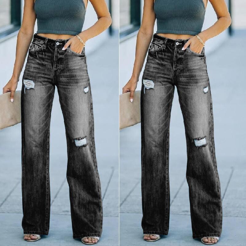 Women Loose Boyfriends Jeans High Waist Baggy Denim Pants, Size: S, Color: Black
