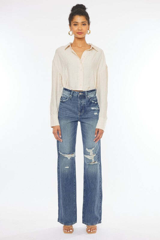 ULTRA HIGH RISE DISTRESSED NINETIES FLARE-KC8682M, size: 13/30, color: MEDIUM