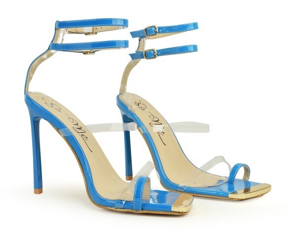 high heel sandal with ankle straps, size: 6, color: Blue