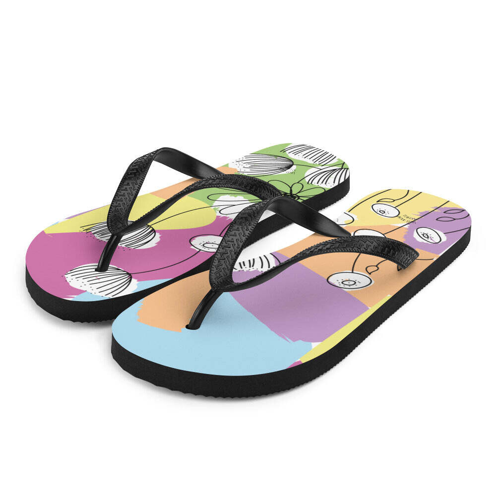 Pretty Pastel Flower Print Flip-Flops, Size: S