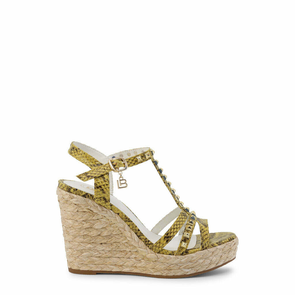 Yellow Snakeskin Wedge Sandals, Size: 6