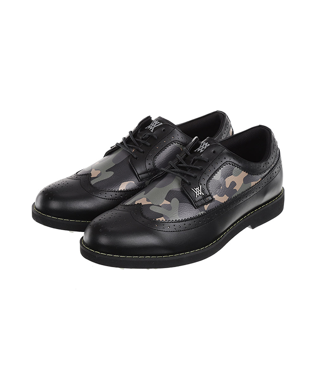 ANew Golf: Men&#39;s Camo Wingtip Brogue Shoes - Black, Size: 255 (US 7.5), Color: Black